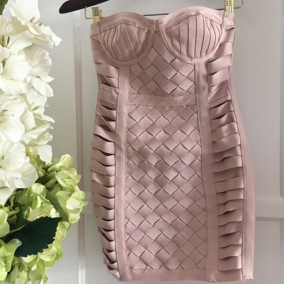 NEW! DESIGNER COUTURE PINK BANDAGE STRAPLESS DRESS - Picture 3 of 16